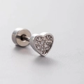 Silver heart-shaped titanium steel stud with pavé cubic zirconia and flat back design - Full Zircon Heart (A07-6#)