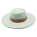 Detail of felt fedora hat brim featuring a brown leather band with silver metal rivets - Adult 57-59cm / Mint Green