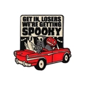 Halloween car brooch with ghost, reaper, and pumpkin, featuring spooky theme text - Getting Spooky Halloween Car