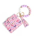 Rosa Schmetterling PU Kartenhalter mit lila Silikonperlen Armband und Quasten Anhänger - Stil 4 Schmetterling