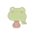 Emaille-Pin mit süßem grünen Frosch-Donut-Design und goldenem Metallrand - XZ8533-Frosch Herz Pose