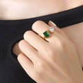Toi et Moi adjustable gold ring featuring green rectangular and pear-shaped white stones - Size 7/Adjustable / Gold Green White Crystal Zircon