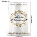 10-piece Christmas gift bags with gold wreath design and handle, size 25x17 cm - Translucent Gold Christmas Wreath Style (Style 08) / 10 Pieces Pack
