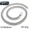 Silver cuban curb chain necklace in stainless steel, 8mm width with lobster clasp - 8mm x 760mm(KN233094-ZZ)