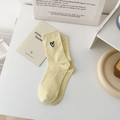 Light yellow speckled crew socks with black heart embroidery in minimalist style - One Size / Milk Yellow