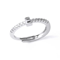Adjustable silver letter E ring featuring sparkling zircon inlay and 18k plating - Letter E