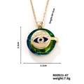 Evil eye crystal pendant necklace with gradient blue-green finish and size annotations - Gradient Blue-Green Crystal Style (N00921-47)