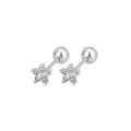 S925 silver star stud earrings with clear zircon stones and secure screw-back ball closures - Star / White Gold