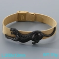 Adjustable golden stainless steel mesh bracelet featuring a black lacquered cheetah design - Black Leopard Gold Mesh Style(KB205388-JR)