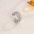 Adjustable silver feather ring in titanium steel with detailed texture and metallic shine - Feather Texture Style / Steel