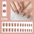 Short coffin press-on nails with nude pink base and metallic bronze french tips 24pcs - W1223 French Gold Edge
