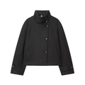 Women's black short wool jacket with stand collar and diagonal button closure - XS / Black