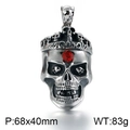 Silver skull pendant with red gemstone crown, stainless steel, 68x40mm, 83g weight - Crown Skull with Red Gem (KP82813-BDJX)