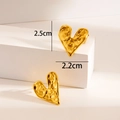 Artistic gold-plated heart stud earrings with hammered liquid metal texture design - Wavy Heart / Gold