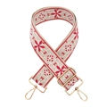 Dettaglio tracolla larga in jacquard con ricamo floreale rosso e metallo dorato - 4-Bianco Rosso