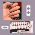 Detail of almond-shaped French nails with nude base and purple tips in set W006 - W006 Taro Purple French