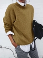Women's layered long sleeve knit sweater with white shirt collar in ginger yellow - S / Tops / Khaki