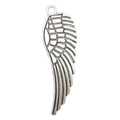 Antique silver wing pendant with detailed feather texture and top hanging loop - Big Wing 15x48mm