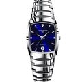 Men's fashion quartz watch with square blue dial and silver stainless steel strap - Silver Strap Blue Dial Men's