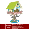 3D wooden puzzle princess treehouse model with green roof and colorful flower details - Princess Treehouse / 37 Pcs/Finished 24.5x24.5x57.5cm