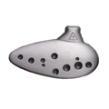 Exquisite silver metal Zelda Ocarina of Time with Triforce symbol on a white background - Ocarina Instrument