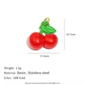 18K gold-plated stainless steel and resin cherry pendant for DIY jewelry making - Resin Cherry-Red