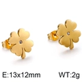 Golden clover stud earrings with sparkling crystal center in minimalist titanium steel - Gold Style(KE86570-K)