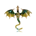 Vintage green enamel dragon brooch with blue rhinestones and gold-tone plating - Gold-Green-Blue