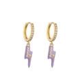 Detail of lightning bolt pendant with purple enamel and micro-set zircons on gold hoop - Purple Lightning