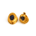 Boucles d'oreilles dorées à texture lave avec incrustations de pierres bleues - Or 18K/Acier Inoxydable / Lapis-lazuli