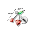 Titanium cherry labret stud with red heart zircon and flat back base, 8mm length - Cherry Shape - Silver