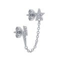 Asymmetric S925 silver stud earrings with sparkling star and lightning chain connector - 8 (Single Silver Star Lightning)