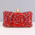 Elegant red rhinestone evening clutch bag with flower pattern and pearl clasp - Red