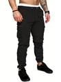 Pantaloni cargo neri da uomo con vita elastica a coulisse e grandi tasche laterali - S / Nero