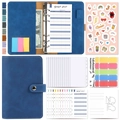 Blue A6 PU leather binder set with zipper envelopes and colorful budget sheets - Budget Binder Set / Sapphire Blue