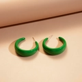 Detailed view of glossy green C-shaped acrylic hoop earrings with polished finish - Green C-Shape (Silver Pin)