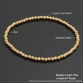 3mm gold plated stainless steel beaded stretch bracelet with 67 polished beads - 3mm/67 Beads / Gold