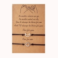 Detail view of woven sun and moon charms on friendship bracelets with message card - Pinky Promise Silver