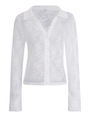 Elegant white long sleeve lace shirt featuring floral embroidery and V-neck with buttons - S / White