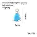 Blue cubic zirconia teardrop pendant with rhodium plating copper showing 10mm size details - Silver Base-Blue