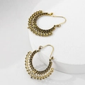 Vintage hollow carved earrings in gold finish with geometric fan shape and ethnic style - Antique Gold (2771)