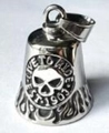 Vintage silver motorcycle bell pendant with skull relief and Live To Ride engraving - Large Skull Bell (LIVE TO RIDE)