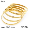 Set of 5 polished gold titanium steel bangles 5.5mm wide with 62mm inner diameter - 5-Ring Gold Polished Bangle Set (KB187137-LO)