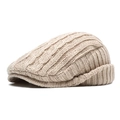 Winter knitted beige newsboy cap featuring thick cable knit texture and warm rib cuff - Beige