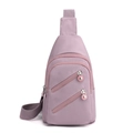 Pink nylon crossbody sling bag for women featuring multiple zip compartments in a solid finish - Light Purple