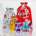 Set of drawstring Christmas gift bags in various colors with festive holiday prints - Christmas Gift Bag Multi-color Set