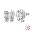 Elegant s925 sterling silver butterfly stud earrings featuring opal stones - Opal Butterfly Stud - Silver