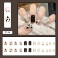 Brown cow print press-on nails set with heart charms and gold foil accents Model Z554 - Black Tea Milk (Z554)