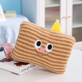 Brown and beige striped cartoon plush hand warmer pillow with cute smiling expression - Brown