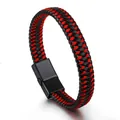 Pulsera multicapa de cuero trenzado con cordón de nailon rojo y cierre magnético negro - Rojo